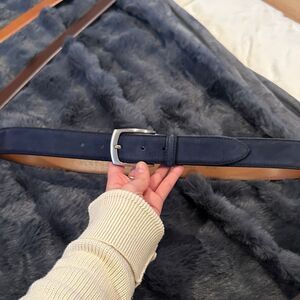 Barneys New York Navy Leather Belt